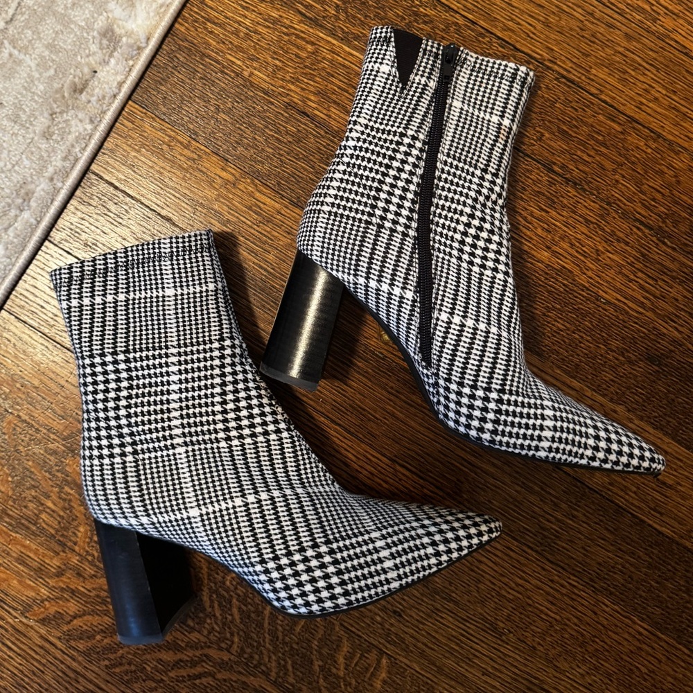 Jeffrey Campbell Black and White Houndstooth Heeled Boots